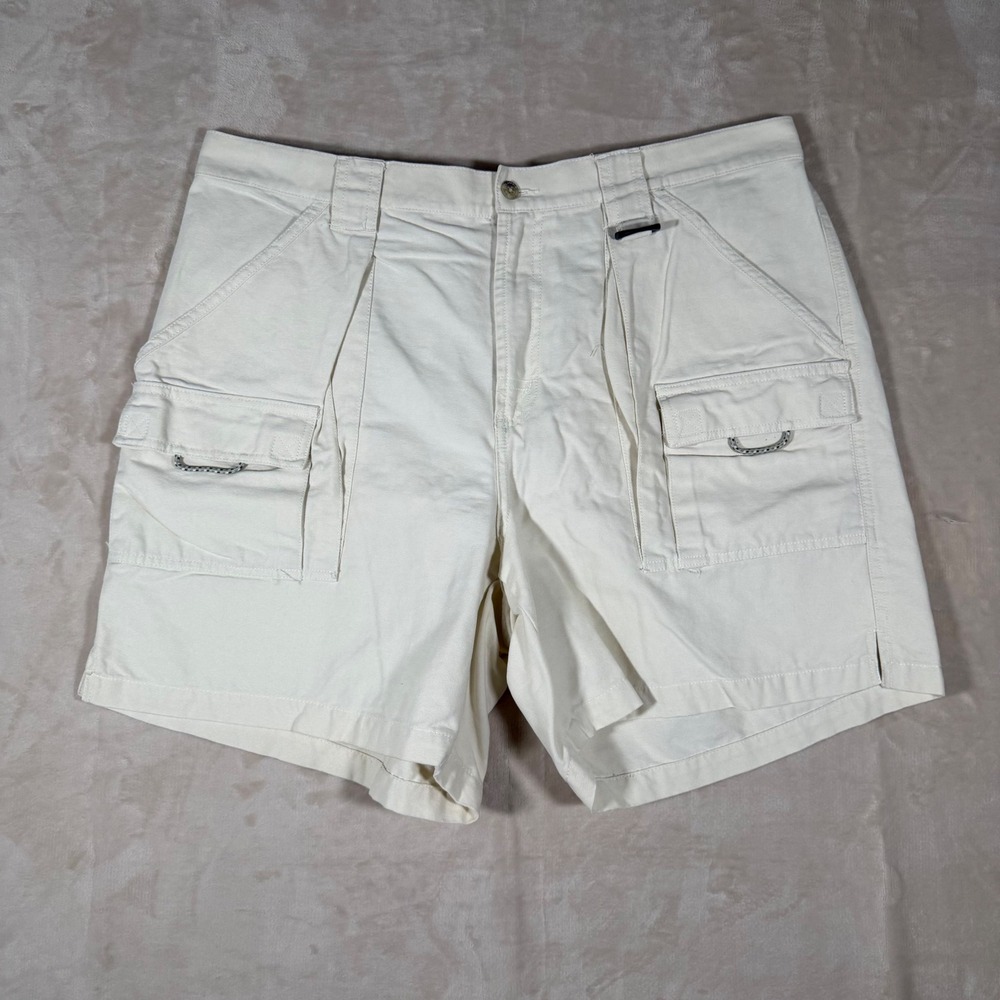 Columbia PFG Cargo Shorts Mens Size XL Cream Cotton Canvas Outdoor Fishing Golf